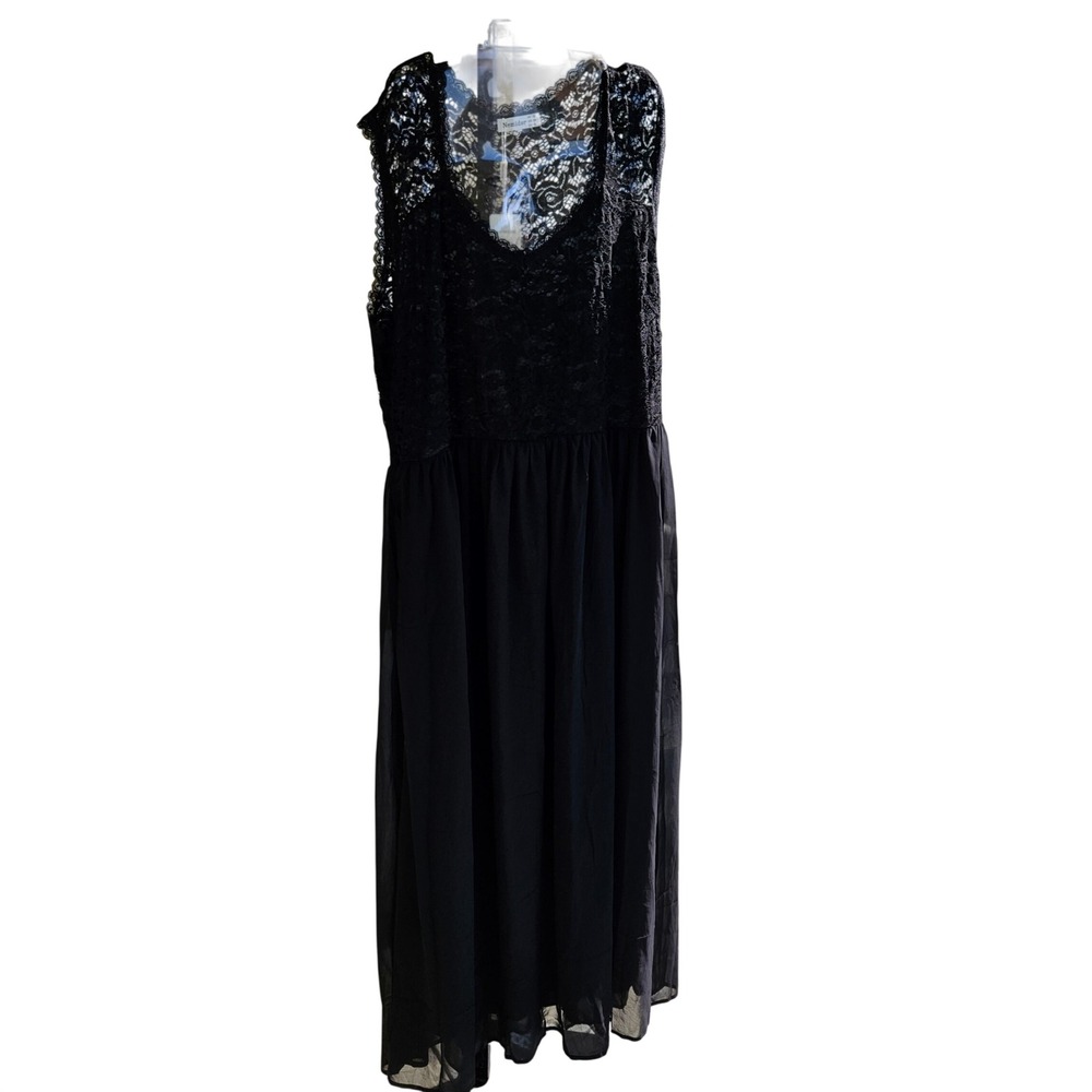 Nemidor Women Plus Size 24 Black Floral Lace V-Neck Sleeveless Maxi Formal Dress
